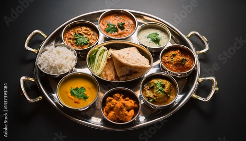 Traditional Indian non-veg thali from Maharashtra with spicy dishes and aromatic flavors. A hearty, cultural, and vibrant meal experience.