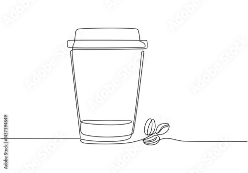 Cup of coffee take away one line continuous. Line art, isolated on white background.