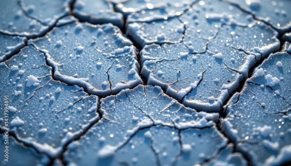Obraz premium Hyper realistic close up view of cracked ice surface, frosty cold natural texture, winter abstraction.