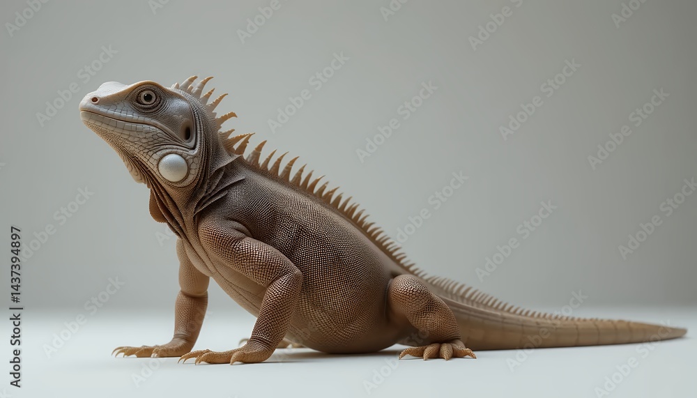 Fototapeta premium Relaxed Iguana Spiky Back, Long Tail, Detailed 3D Render