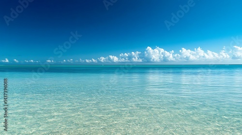 Wallpaper Mural Clear Turquoise Water Meets Blue Sky Horizon with White Clouds and Sunlight Torontodigital.ca