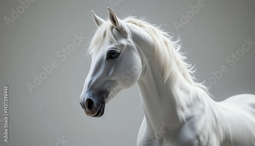 Majestic White Horse Studio Portrait Elegant Equine Photography