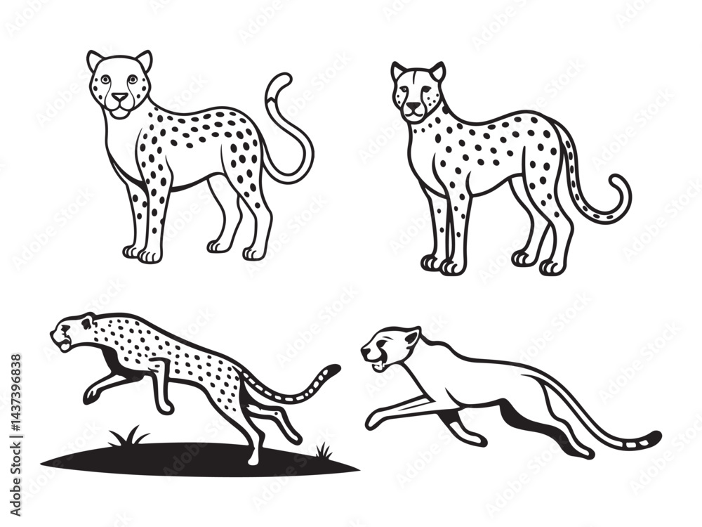 Fototapeta premium Cheetah Icons set vector illustration