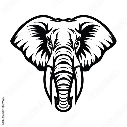 Wallpaper Mural Elegant African Elephant, Monochrome Silhouette, Wild Animal, Circular Frame, Plants Torontodigital.ca