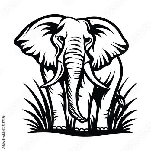 Wallpaper Mural African Elephant Illustration, Black Silhouette, Tusked Mammal, Wildlife Animal Design Torontodigital.ca