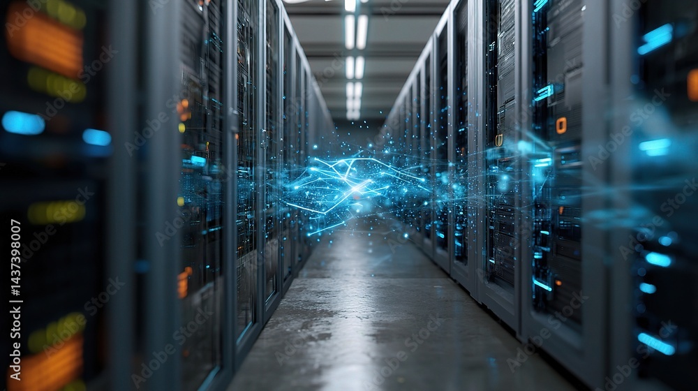 Fototapeta premium High-Tech Server Racks with Digital Connectivity in Data Center