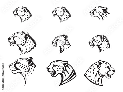 Cheetah head black Icons set vector illustration
