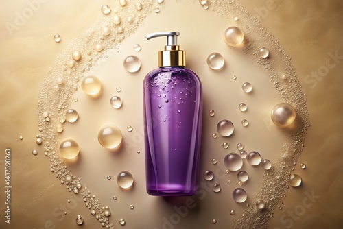 Purple Minimalist Shower Gel Bottle with Dreamy Bubbles - Luxury Bath Product Photography