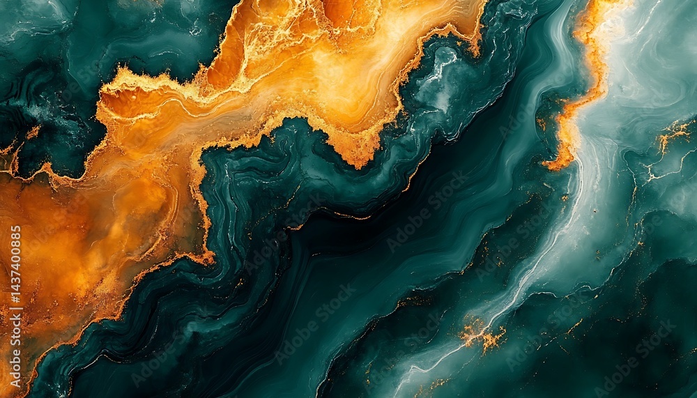 Obraz premium Teal, gold, and white abstract swirls