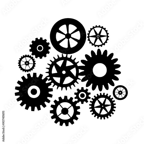 cogs and gears 1.svg Black Silhouette SVG Vector Illustration