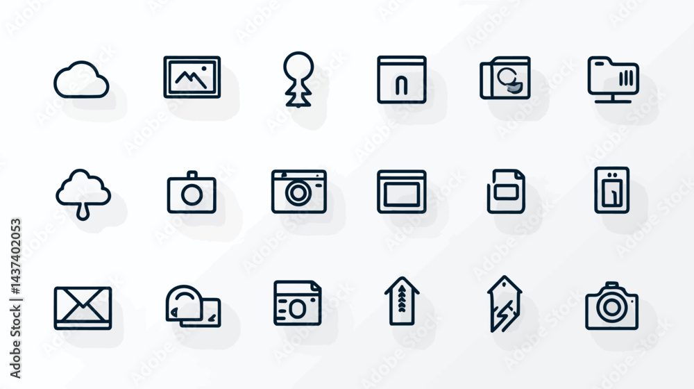 Icon sheet, simple shapes, Cloud Upload icons Icon sheet, simple shapes, Cloud Upload icons