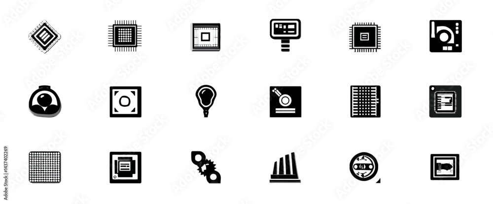 Icon sheet, simple shapes, Computer Chip icons
