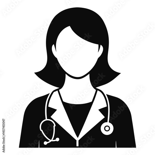 Monochrome Icon of Female Doctor in Lab Coat with Stethoscope, Health Professional