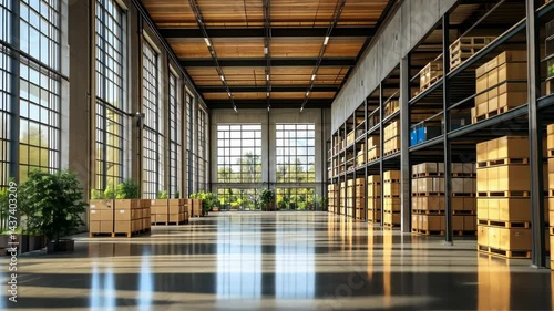 Wallpaper Mural Modern Warehouse Interior with Sunlight Streaming Through Large Windows Torontodigital.ca