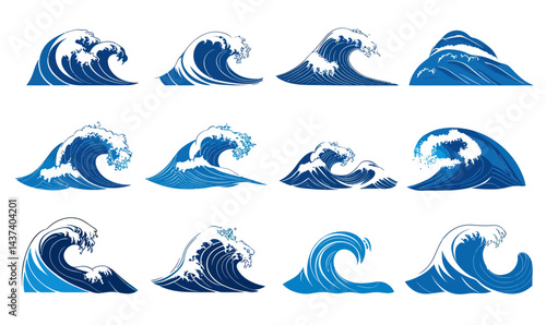 Minimalist Blue Ocean Waves Vector Set for Sea-Themed Designs and Projects