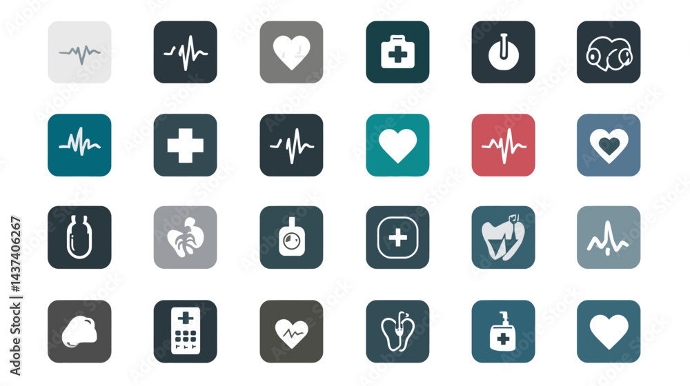 Icon sheet, simple shapes, Health App Heartbeat icons