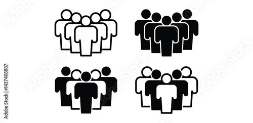 Population Icons Group of People Symbols Black and White Color Vector Design