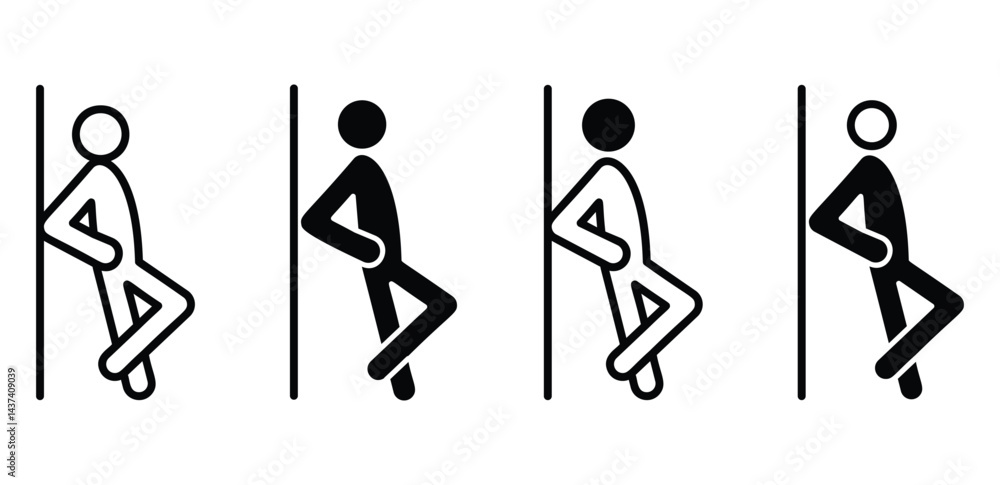 Fototapeta premium Person Leaning Against a Wall Black and White Icon Set Vector Design