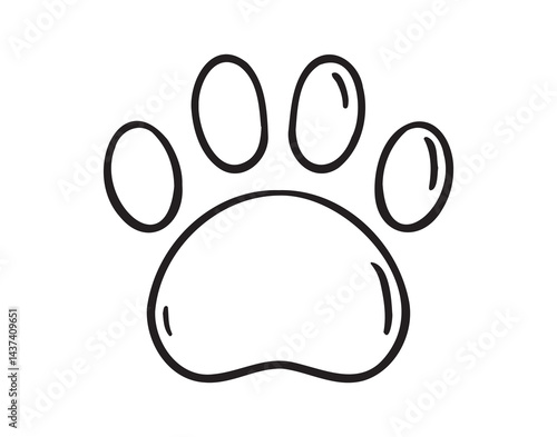 Dog paw or pet footprint doodle hand drawn icon. Outline drawing dog paw or pet footprint line clipart symbol