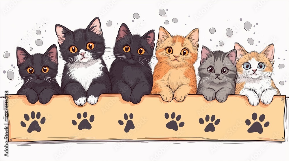 Fototapeta premium Cute Cartoon Kitten with Big Sparkling Eyes and Playful Expression