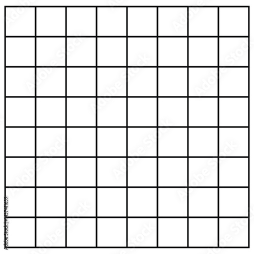 Black fill, no stroke. Square divided in 36 parts, into ninths. 6x6 grid. Isolated  illustration, white background. Asset for overlay, montage, collage, presentation. Business concept. EPS 20 . 