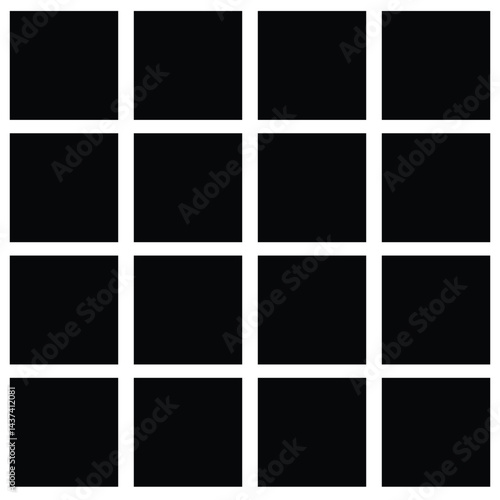 Black fill, no stroke. Square divided in 36 parts, into ninths. 6x6 grid. Isolated  illustration, white background. Asset for overlay, montage, collage, presentation. Business concept. EPS 20 . 