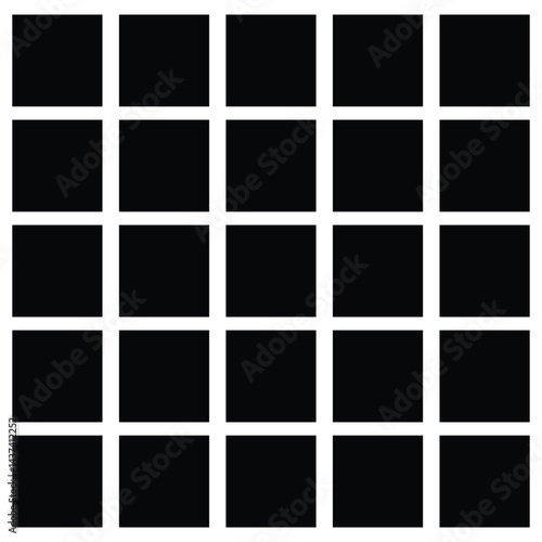 Black fill, no stroke. Square divided in 36 parts, into ninths. 6x6 grid. Isolated  illustration, white background. Asset for overlay, montage, collage, presentation. Business concept. EPS 20 . 