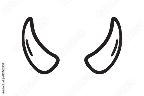 Devil horns doodle hand drawn icon. Outline drawing devil or demon horns line clipart symbol