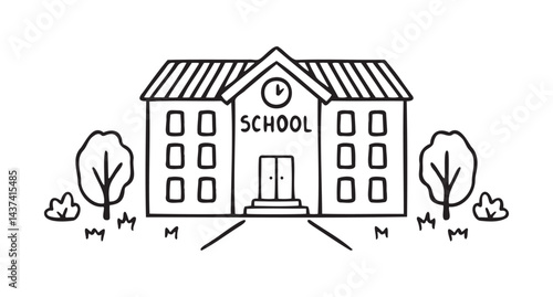 School building vector for coloring book doodle hand drawn icon. Outline drawing school building line clipart symbol