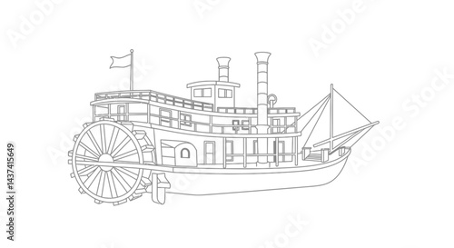 Civil War Era Riverboat Outline for Childrens Historical Ship Coloring Page