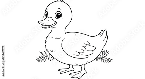 Cute Duck Line Art Illustration for Kids Coloring Book Page
