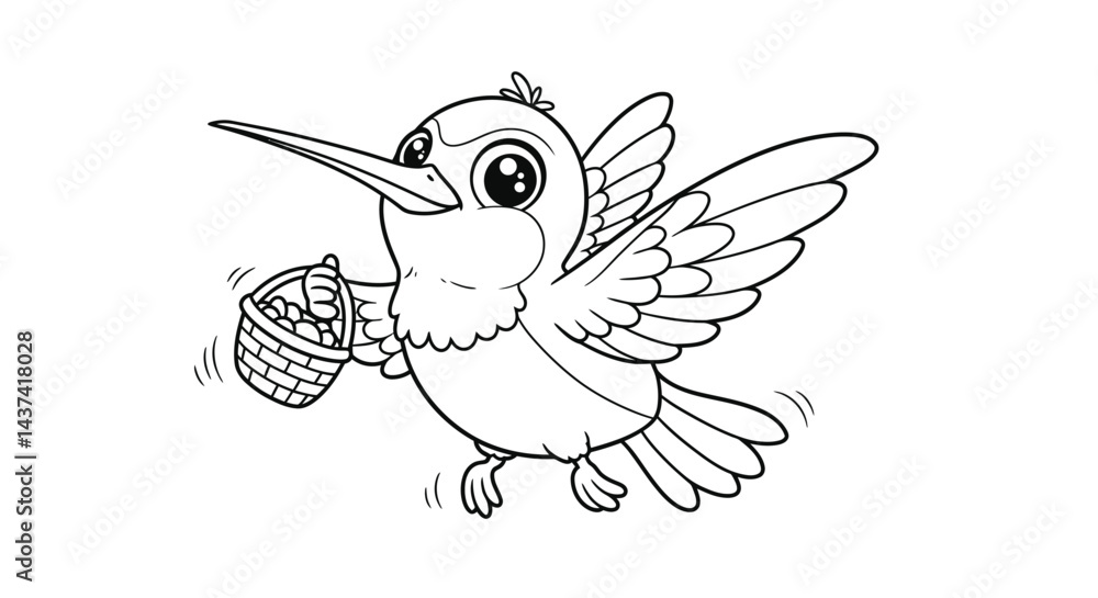 Obraz premium Outline Funny Hummingbird Character Coloring Activity for Kids