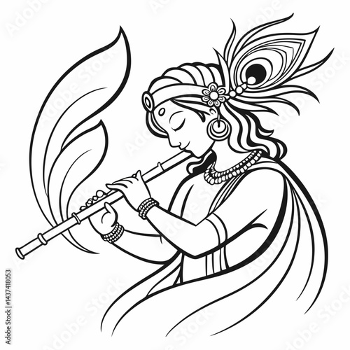 Graceful Lord Krishna Vector Art