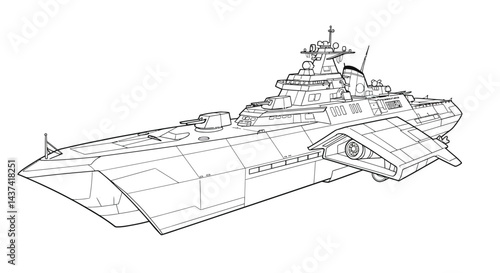 Futuristic Concept Navy Ship Outline Kids Coloring Page