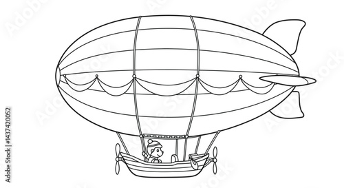 Friendly Blimp Airship Outline with Simple Gondola Lighter Than Air Coloring