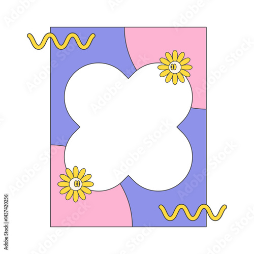 Retro cute purple pink polaroid photo frames background. Doodle frame polaroid border element vector illustration