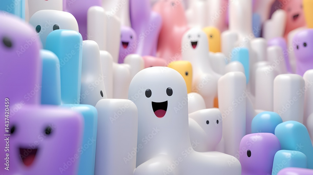 Obraz premium Creative Festive Framework with Animated Ghosts and Vivid Monsters for Halloween | Generative AI
