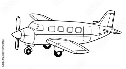 Small Passenger Propeller Plane Outline Few Simple Windows Commuter Aviation Coloring