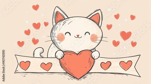 Cute Cartoon Kitten with Big Sparkling Eyes and Playful Expression