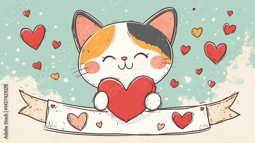 Cute Cartoon Kitten with Big Sparkling Eyes and Playful Expression