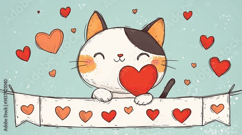 Cute Cartoon Kitten with Big Sparkling Eyes and Playful Expression