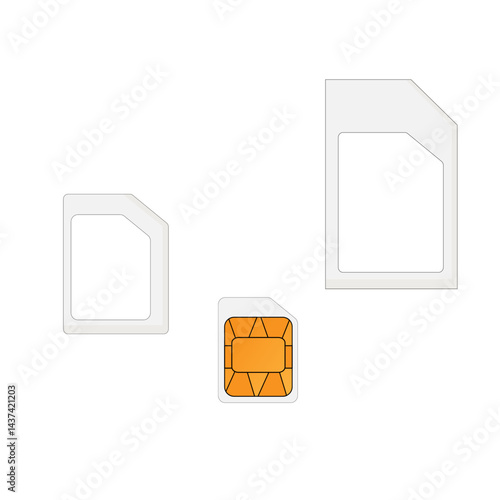 vector sim card network cell phone that has been separated into 3 parts according to use