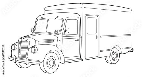 Classic Vintage Delivery Truck Outline Transportation Vehicle Line Art Drawing