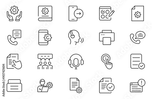 Support and customer service outline icons set. Customer Feedback, Response, experience, helpline and technical support icon illustration.