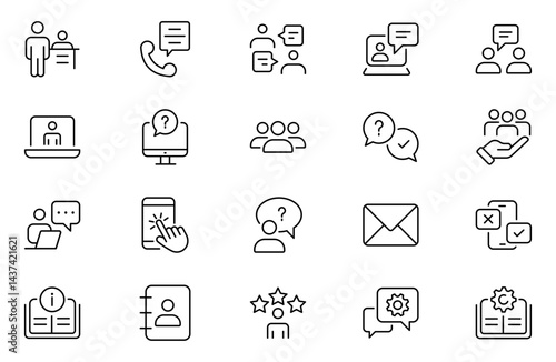 Support and customer service outline icons set. Customer Feedback, Response, experience, helpline and technical support icon illustration.