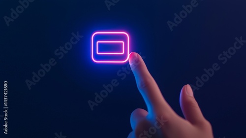 Touching a glowing button on a dark background.