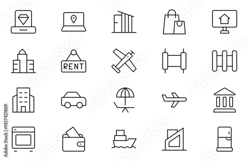 Museum ancient exhibit and service for tourist visit line icons set. Classic pillar, sculpture and painting, book and jewel, museum staff badge thin black and red outline symbols vector illustration