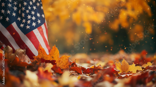 Fototapeta Naklejka Na Ścianę i Meble -  Columbus Day Corporate Email Template with Autumn Visuals and American Flag Elements for Holiday Marketing