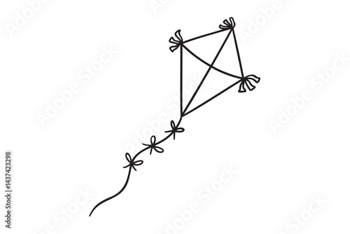 Summer kite is flying doodle hand drawn icon. Outline drawing kite is flying line clipart symbol