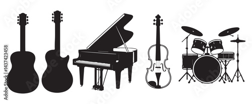 Elegant Grand Piano Illustration silhouette, Stylized Piano Design, Musical Instrument Graphic
